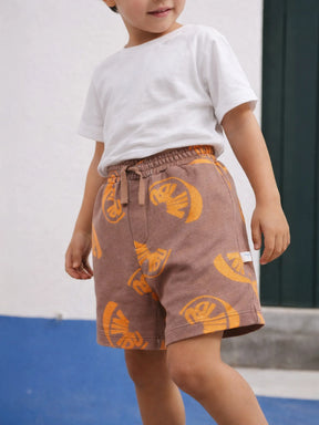 Boys Brown Citrus Print Knit Shorts