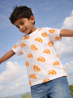 Boys White Citrus Print Short Sleeve T-Shirt