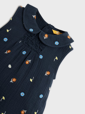 Blue Embroidered Top and Shorts Set