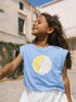 Sky Blue Citrus Applique Sleeveless Top