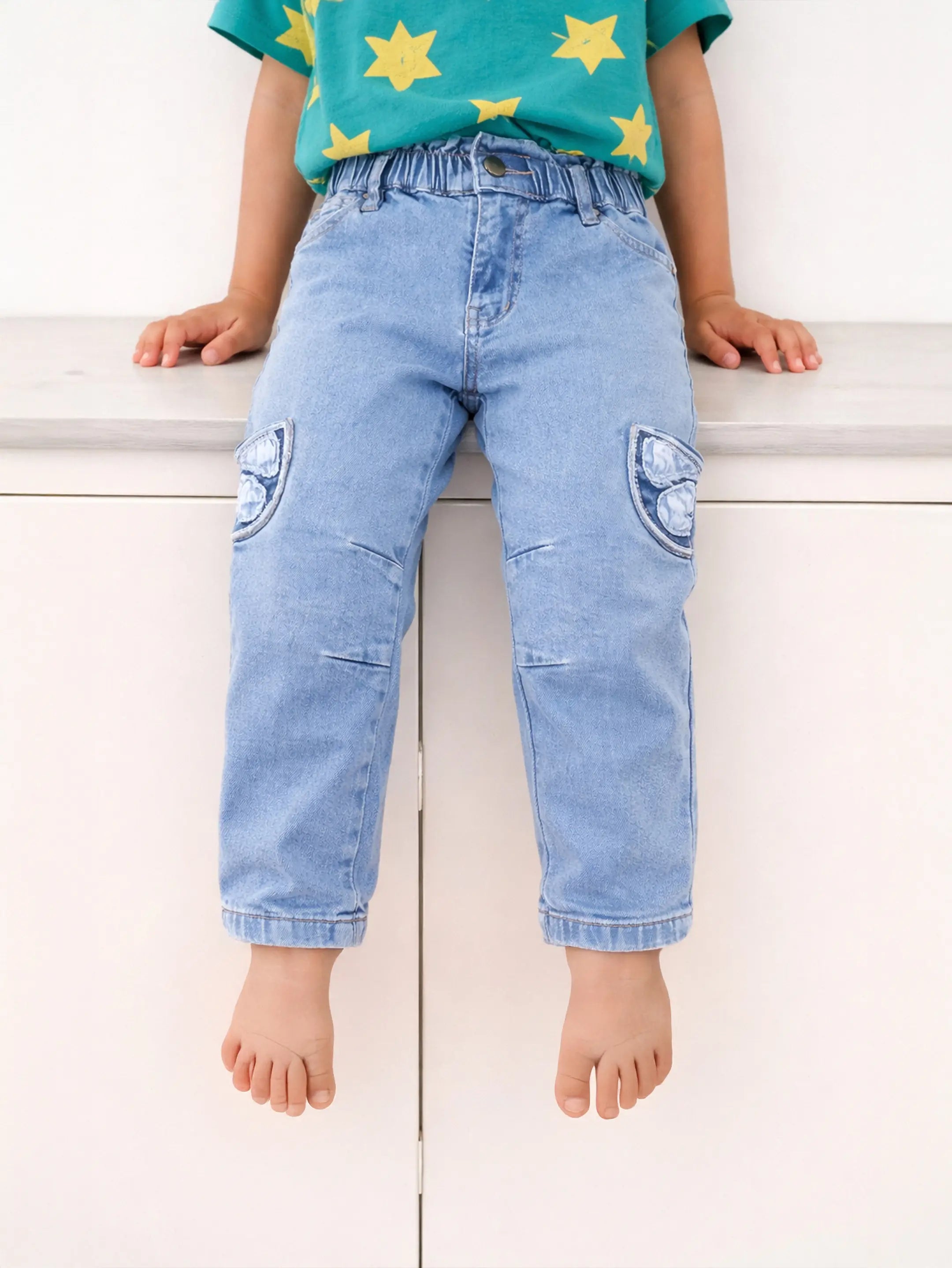 Light Wash Patch Pocket Denim Pants for Kids