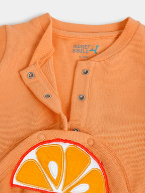Fresh Orange AppliquÌÄå© Baby Sleepsuit
