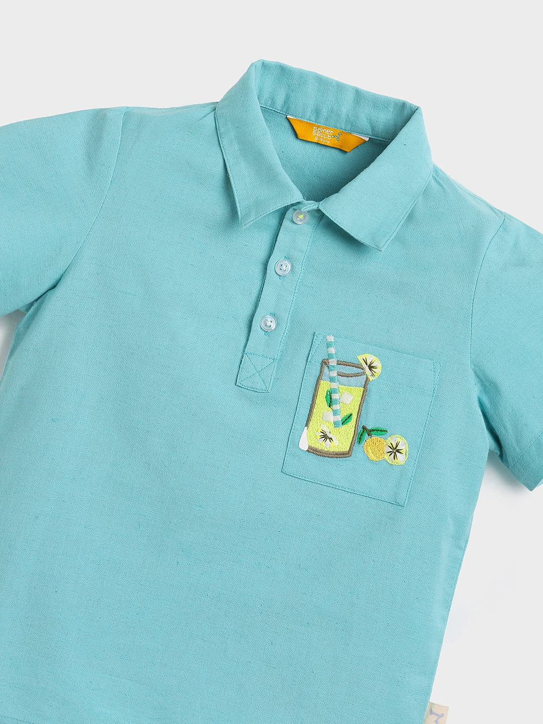 Aqua Blue Polo T-Shirt with Patch Pocket