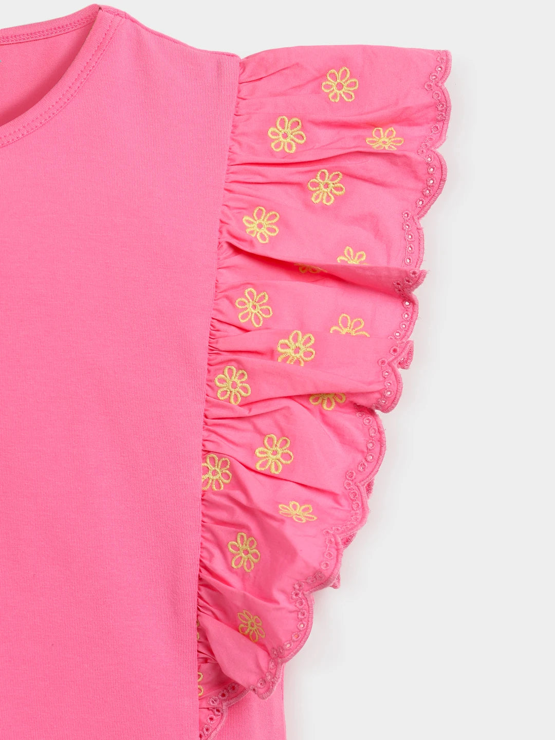 Rose Pink Ruffle Sleeve Top for Girls