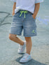Blue Denim Shorts with Neon Drawstring for Kids
