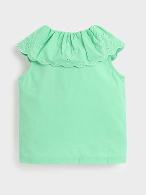 Mint Eyelet Collar Sleeveless Shirt for Girls