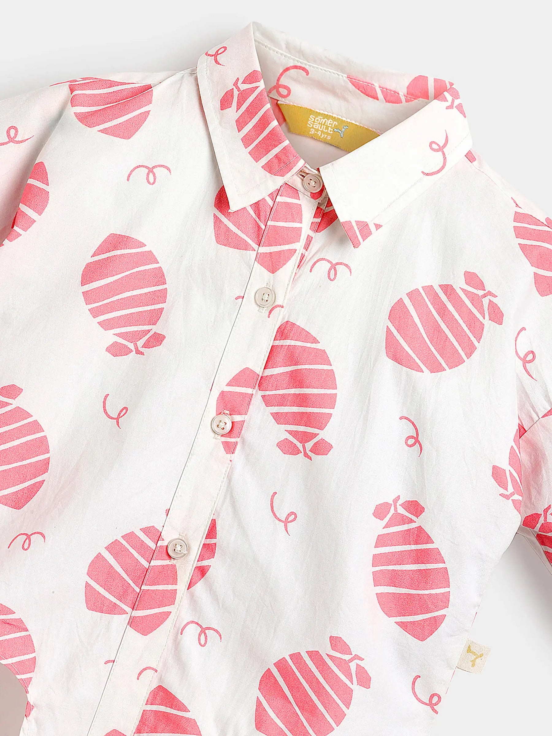 Pink Lemon Tie-Up Shirt & Scallop Denim Set