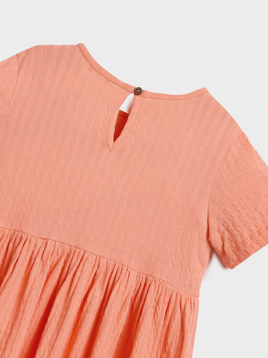 Peach Textured Short Sleeve Dress