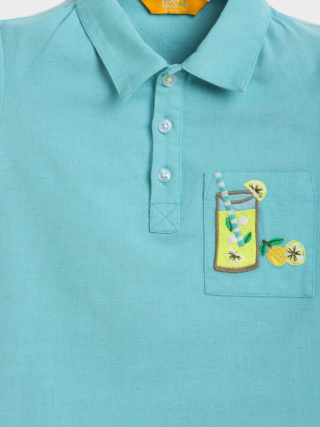 Aqua Blue Polo T-Shirt with Patch Pocket