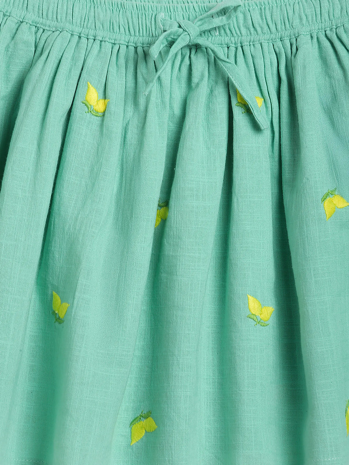 Mint Lemon Print Gathered Skirt for Girls