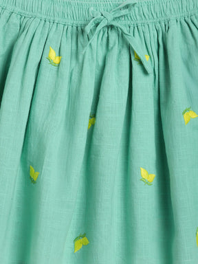Mint Lemon Print Gathered Skirt for Girls