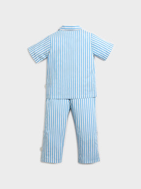 Blue Striped Shirt & Pyjama Set