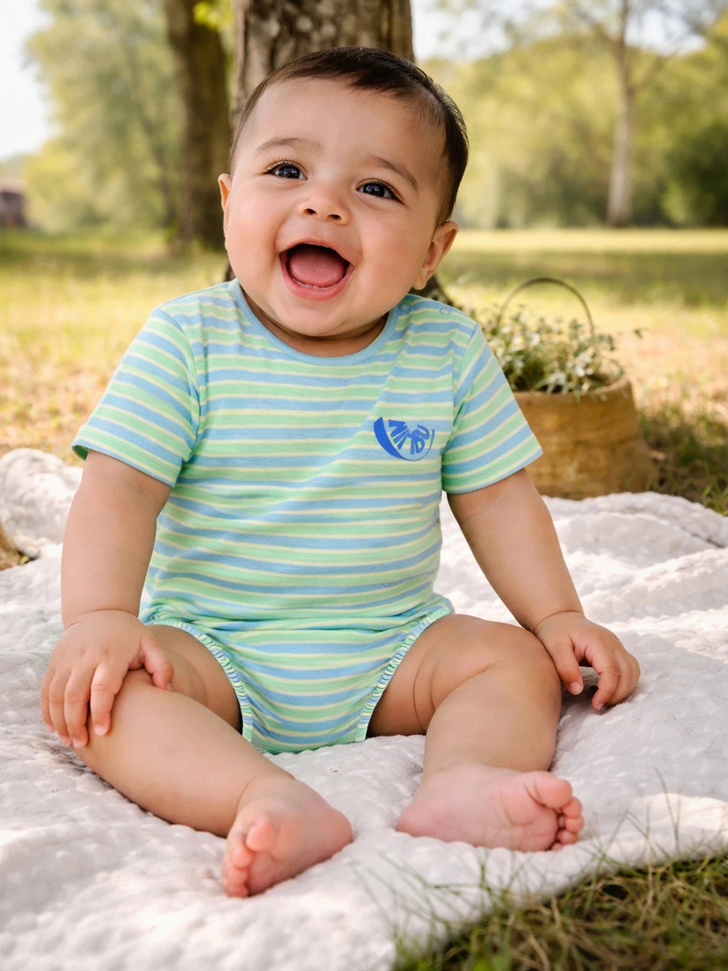Green & Blue Striped Baby Bodysuit