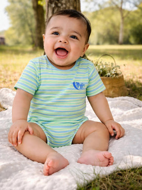 Green & Blue Striped Baby Bodysuit
