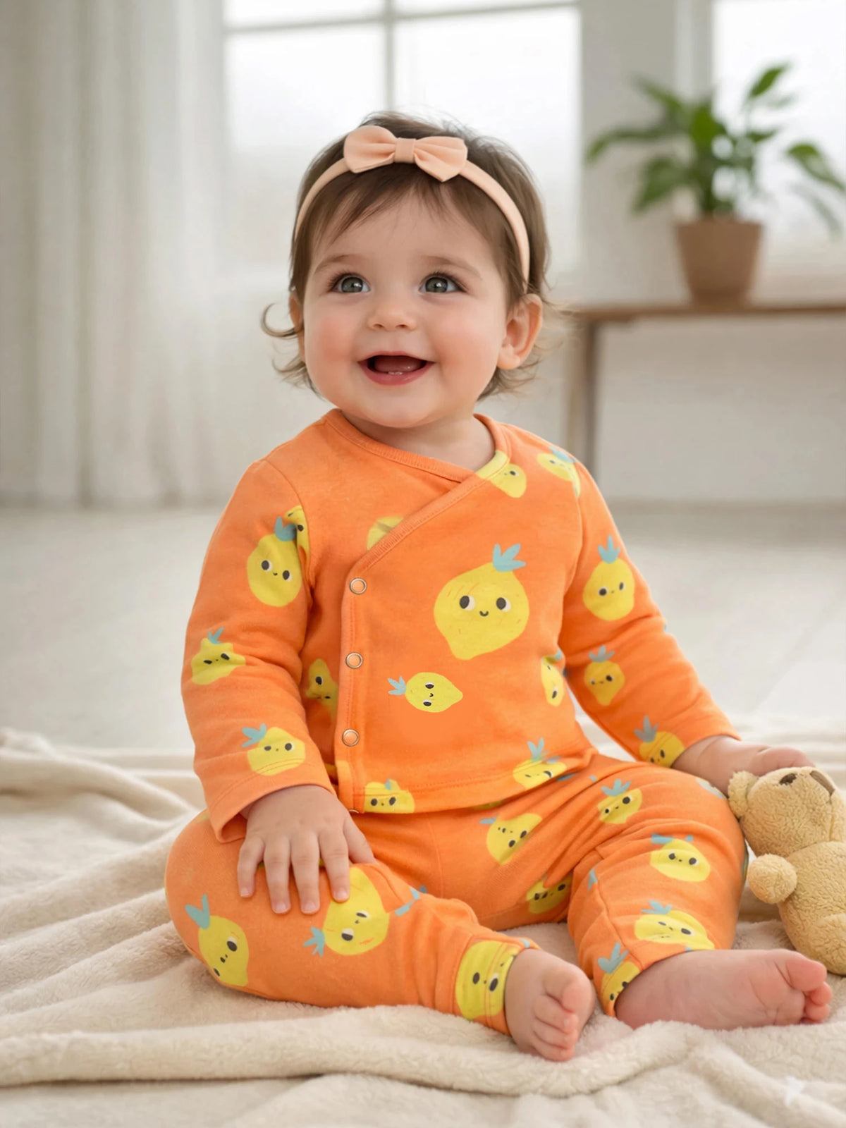 Orange Citrus Print Baby Girl Co-Ord Set