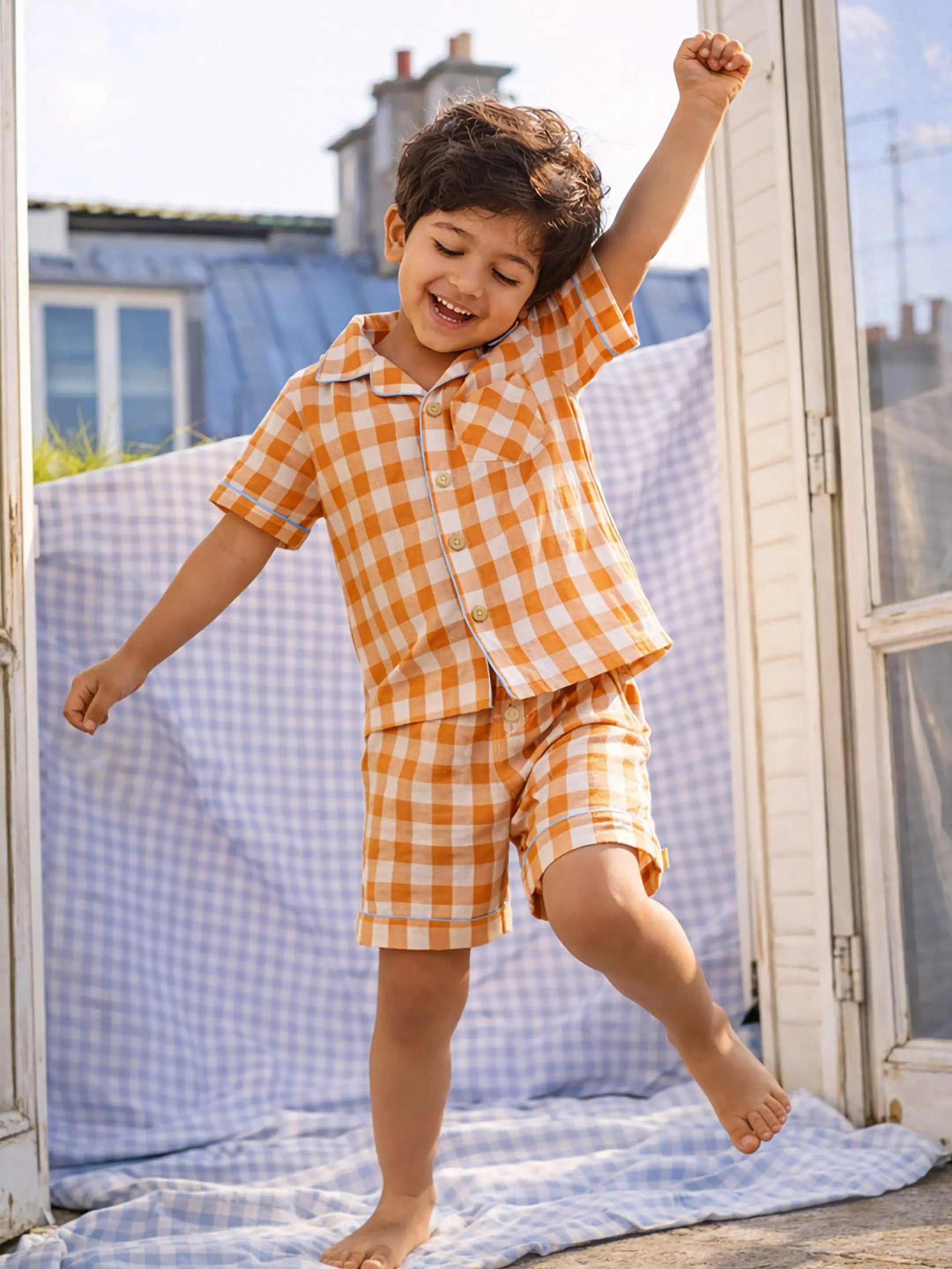 Gingham Cotton Shirt & Shorts Set