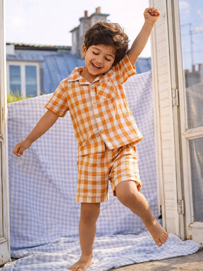 Brown Sugar Gingham Cotton Shirt & Shorts Pyjama Set