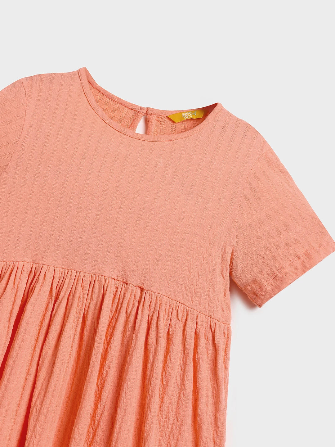 Peach Textured Short Sleeve Dress