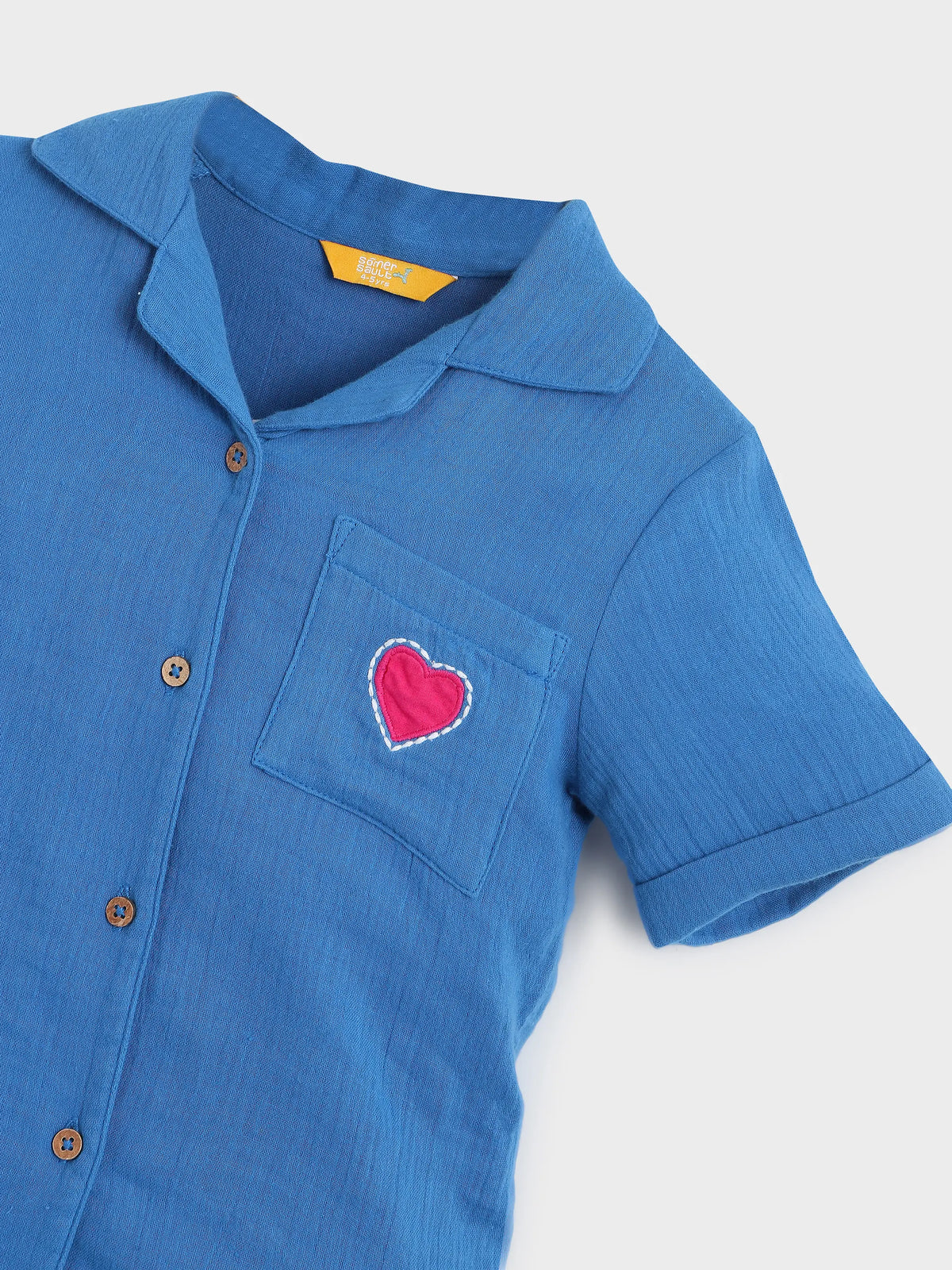 Blue Heart Patch Shirt & Shorts Co-Ord Set