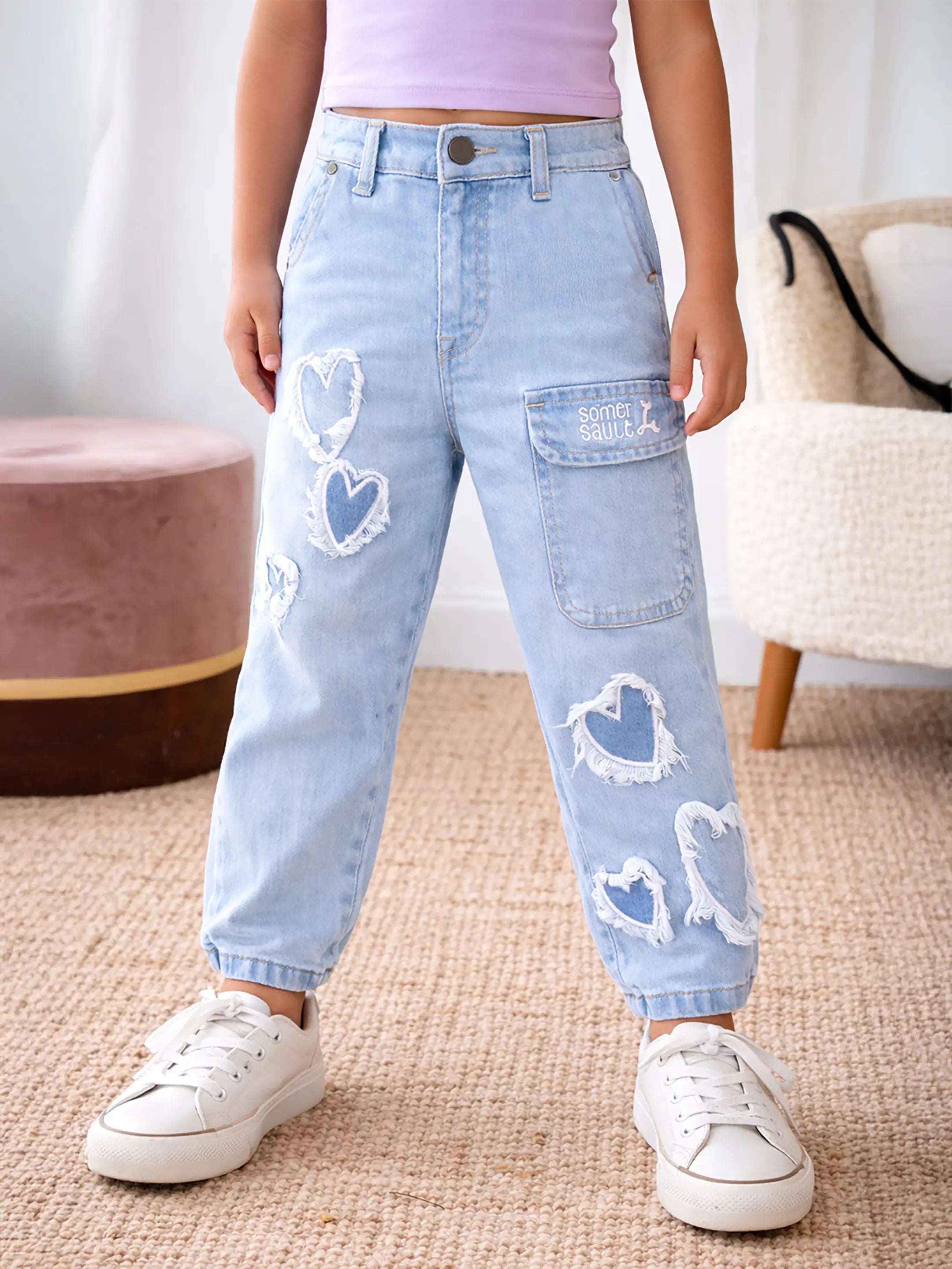 Heart Patch Straight-Fit Denim Jeans for Girls