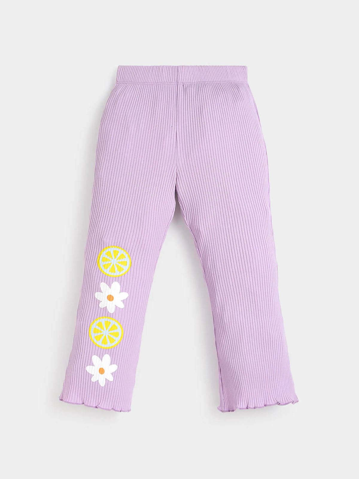 Purple Ribbed Flared Cotton Leggings