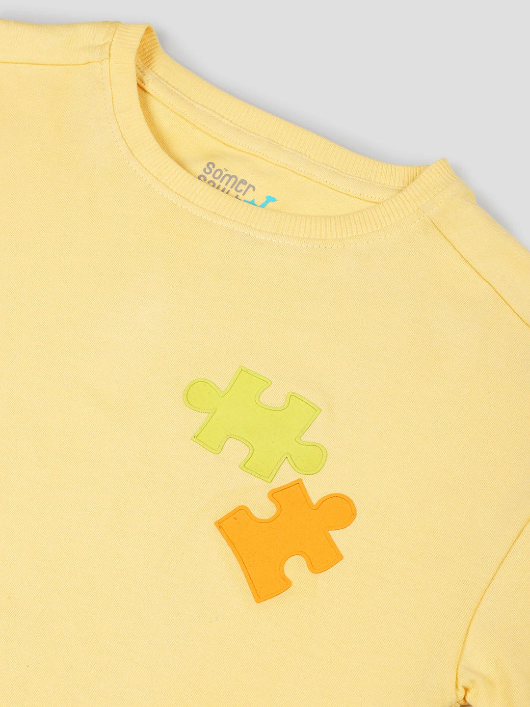 Rainbow & Puzzle Print Cotton T-Shirt Set for Girls