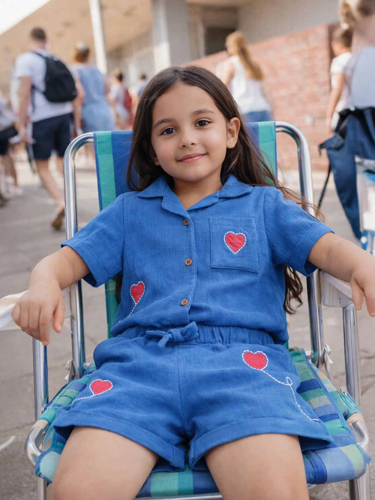 Blue Heart Patch Shirt & Shorts Co-Ord Set