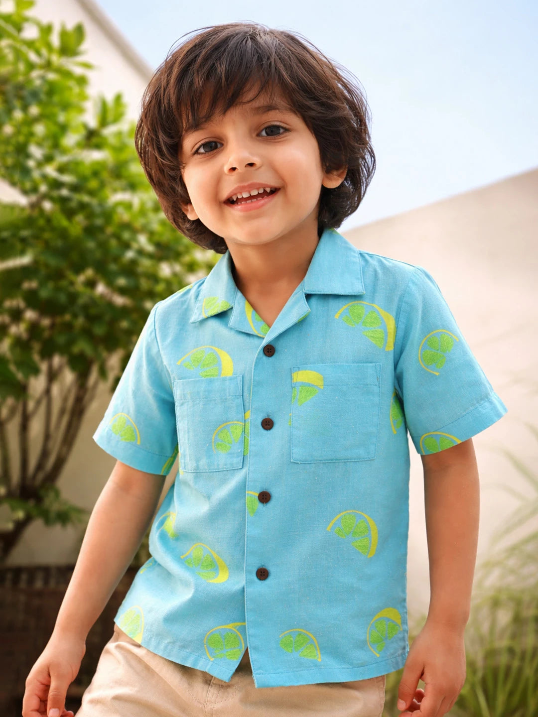 Blue Lemon Print Short Sleeve Shirt
