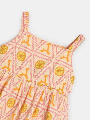 Peach Citrus Print Strappy Dress