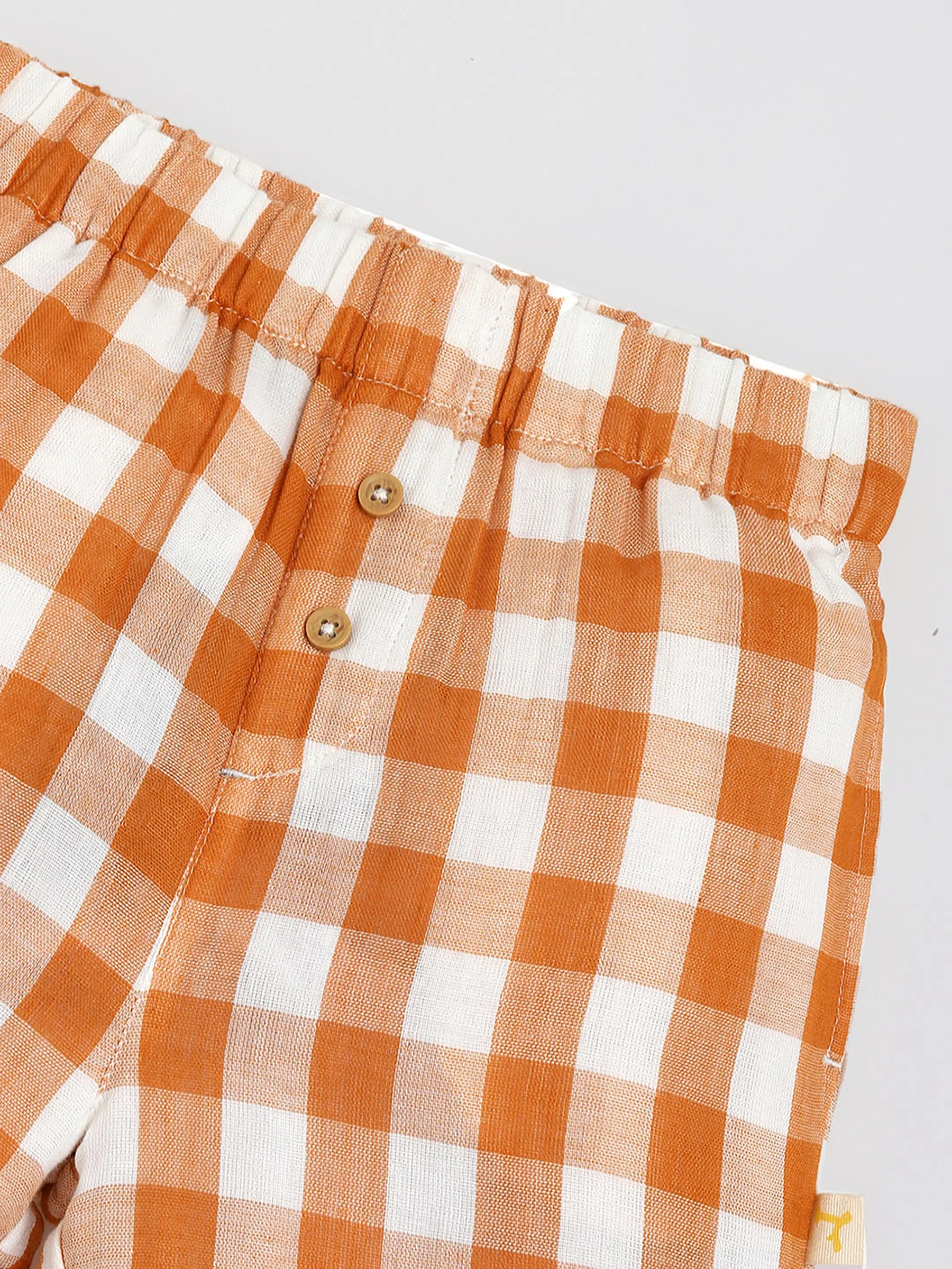 Brown Sugar Gingham Cotton Shirt & Shorts Pyjama Set