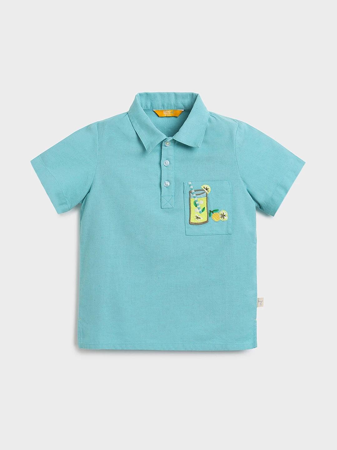 Aqua Blue Polo T-Shirt with Patch Pocket