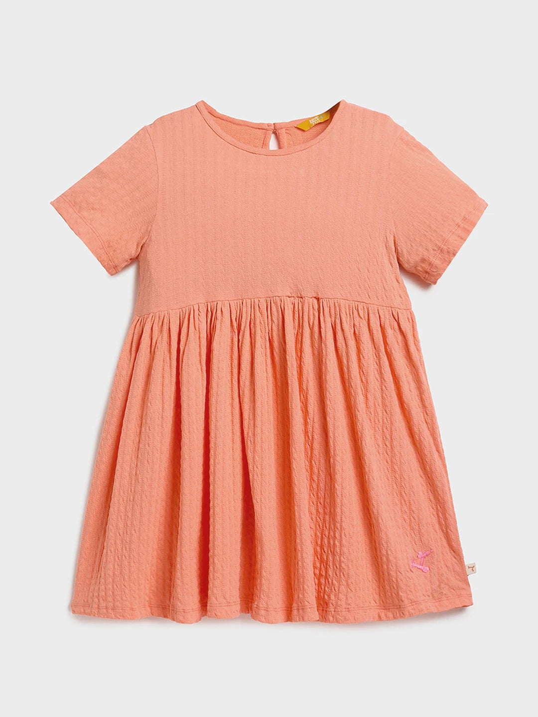 Peach Textured Short Sleeve Dress