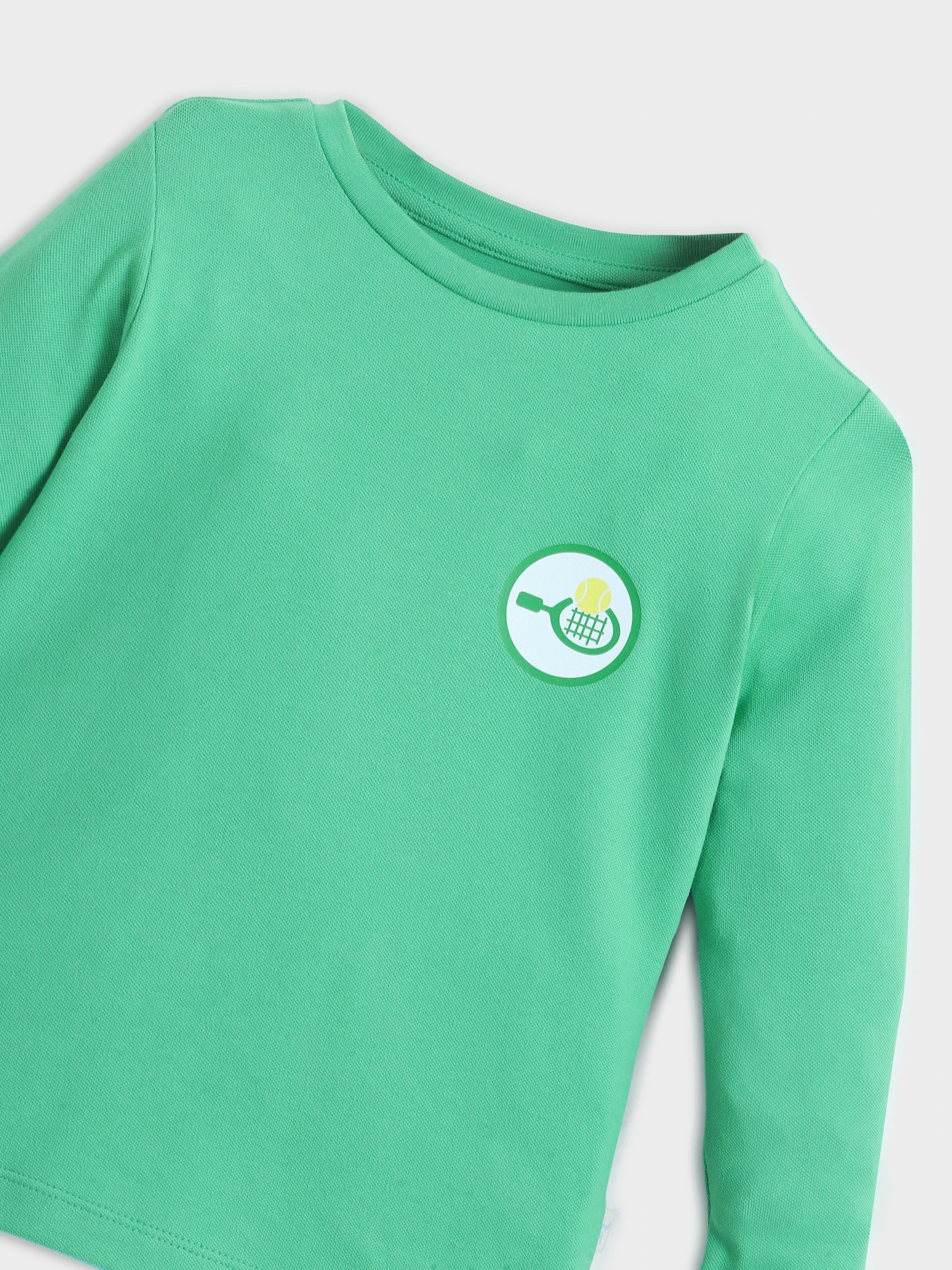 Green Long Sleeve T-Shirt with Chest Badge