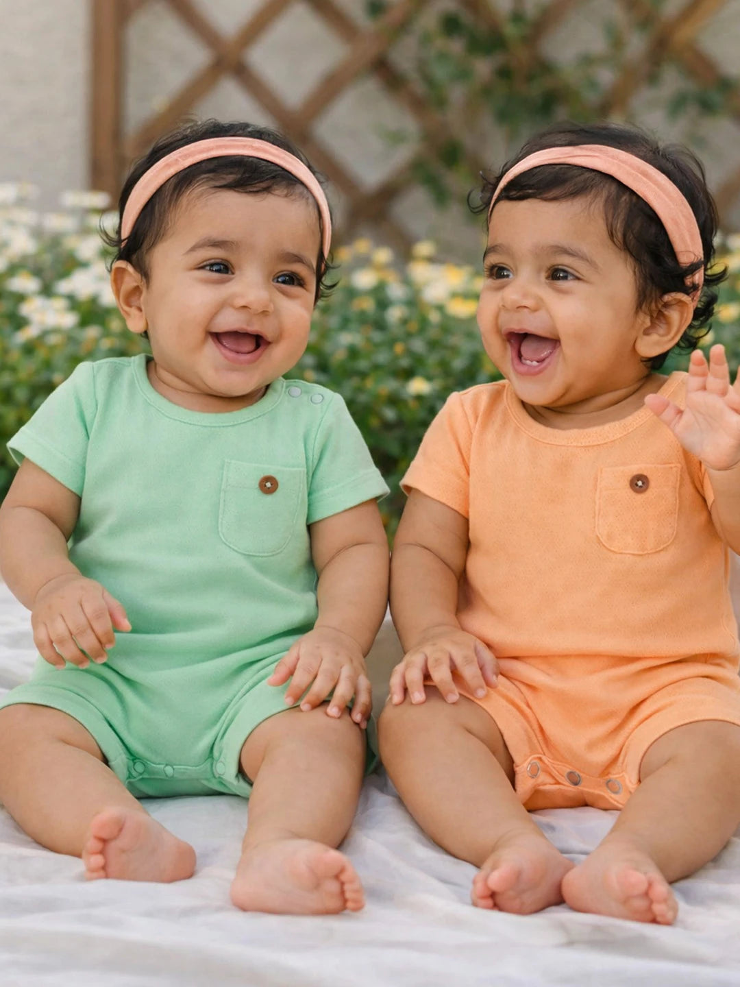 Pack of Two Pastel Textured Baby Romper Set