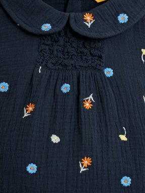 Blue Embroidered Top and Shorts Set