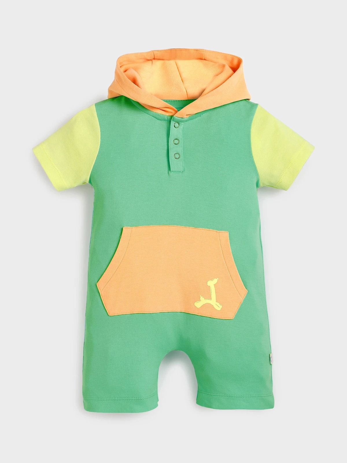 Colorblock Hooded Baby Boy Romper