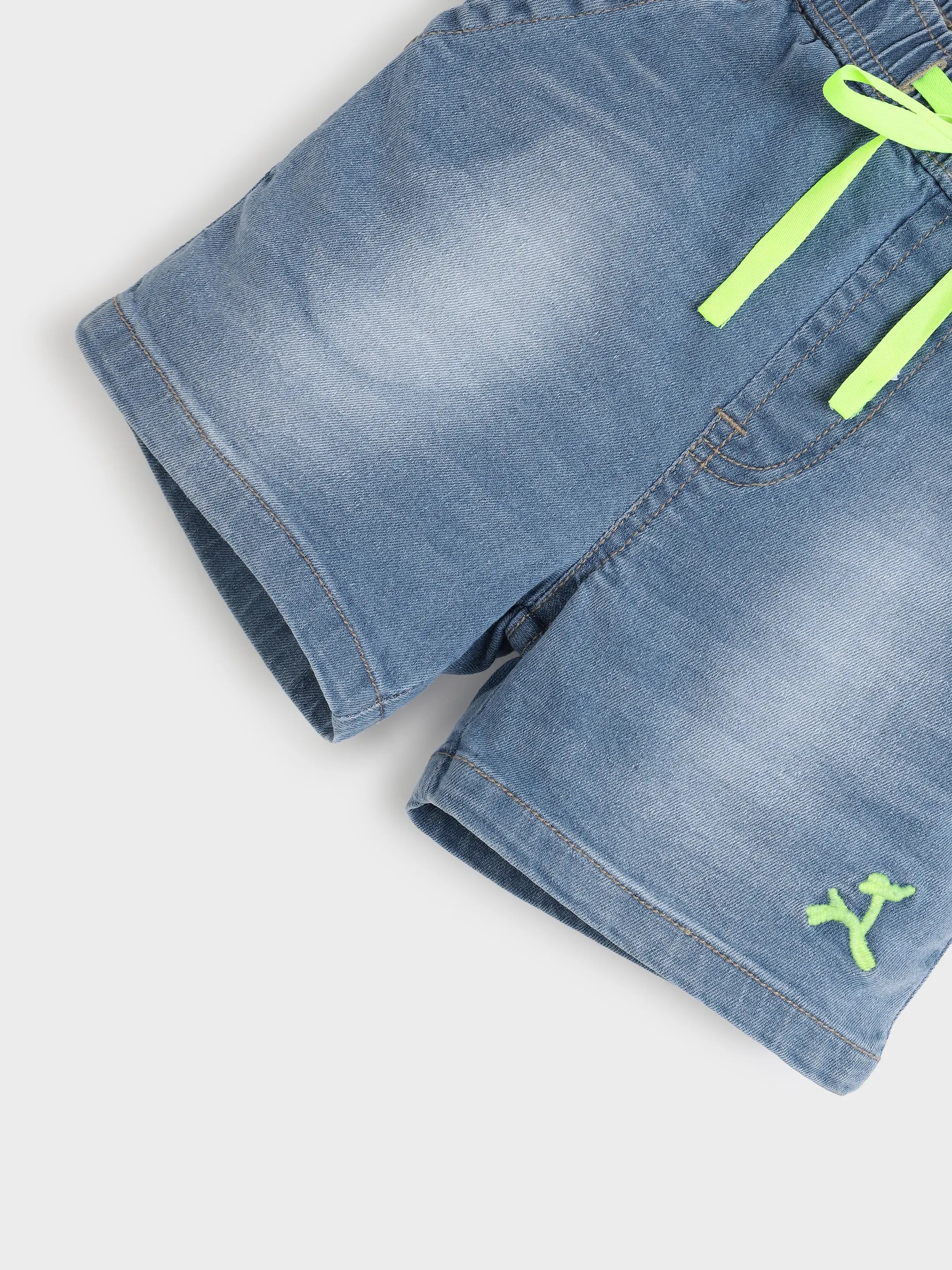 Denim Shorts with Neon Drawstring