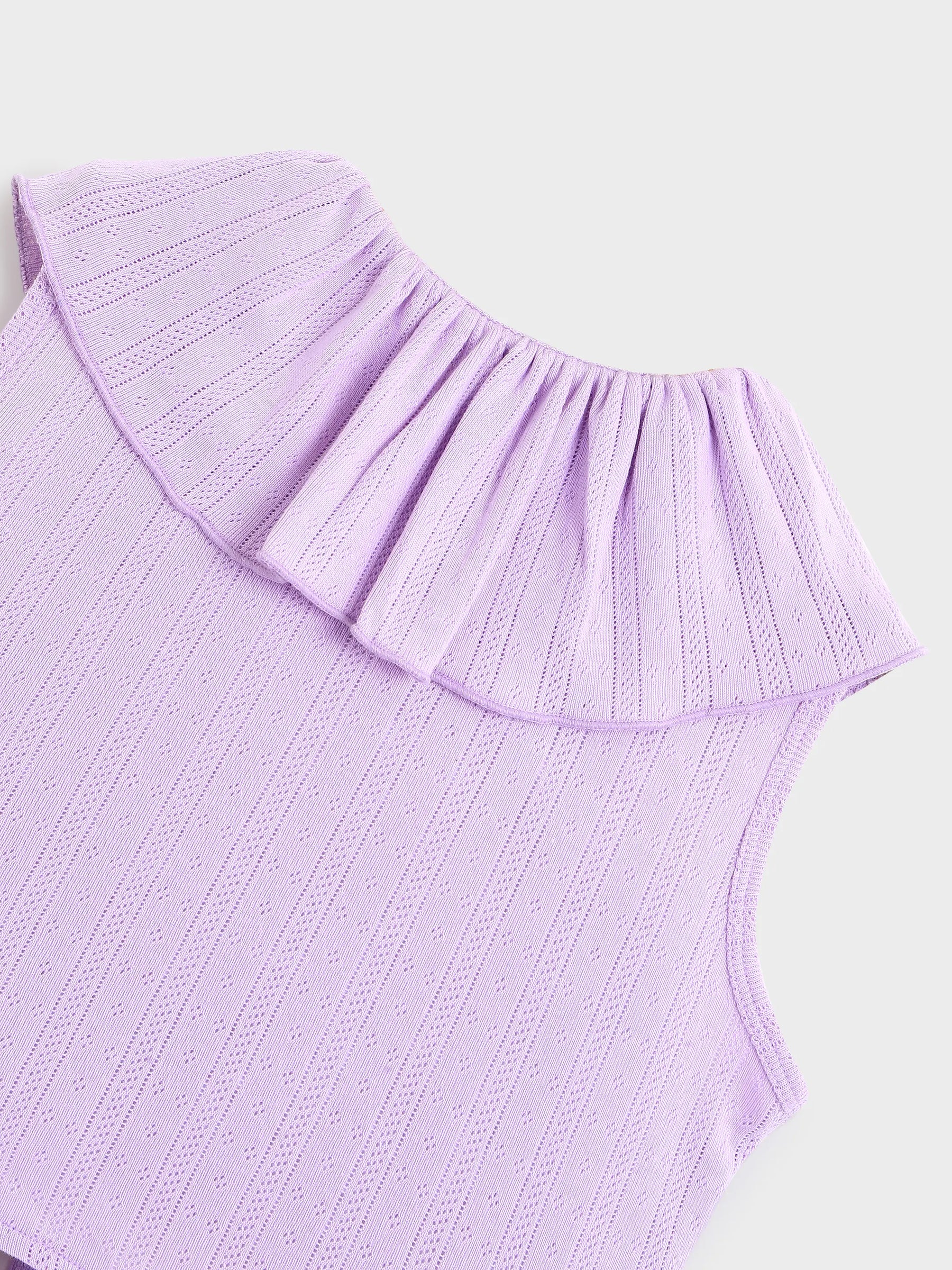 Lavender Ruffle Collar Tie-Up Top for Girls
