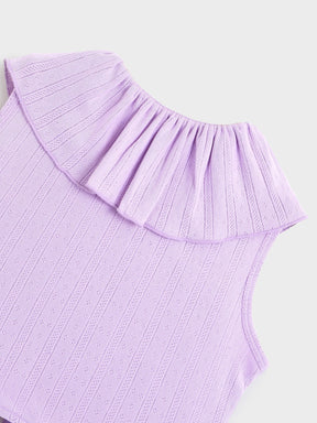 Lavender Ruffle Collar Tie-Up Top for Girls