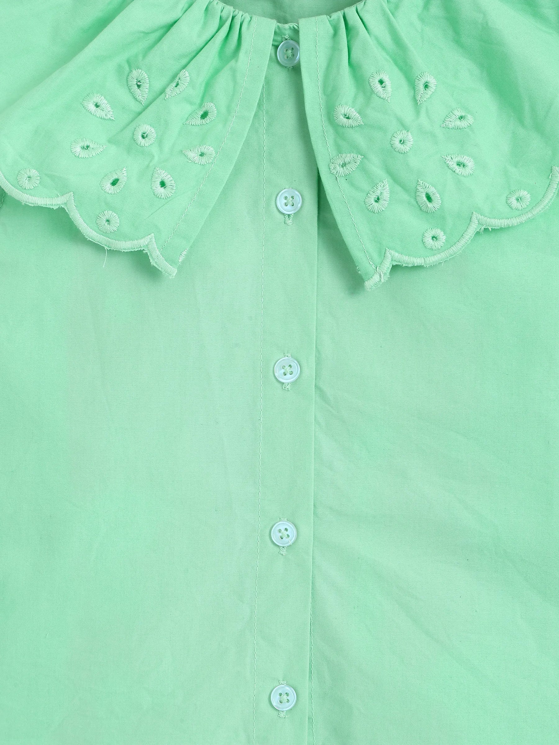Mint Eyelet Collar Sleeveless Shirt for Girls