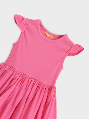 Rose Pink Flutter Sleeve Dress