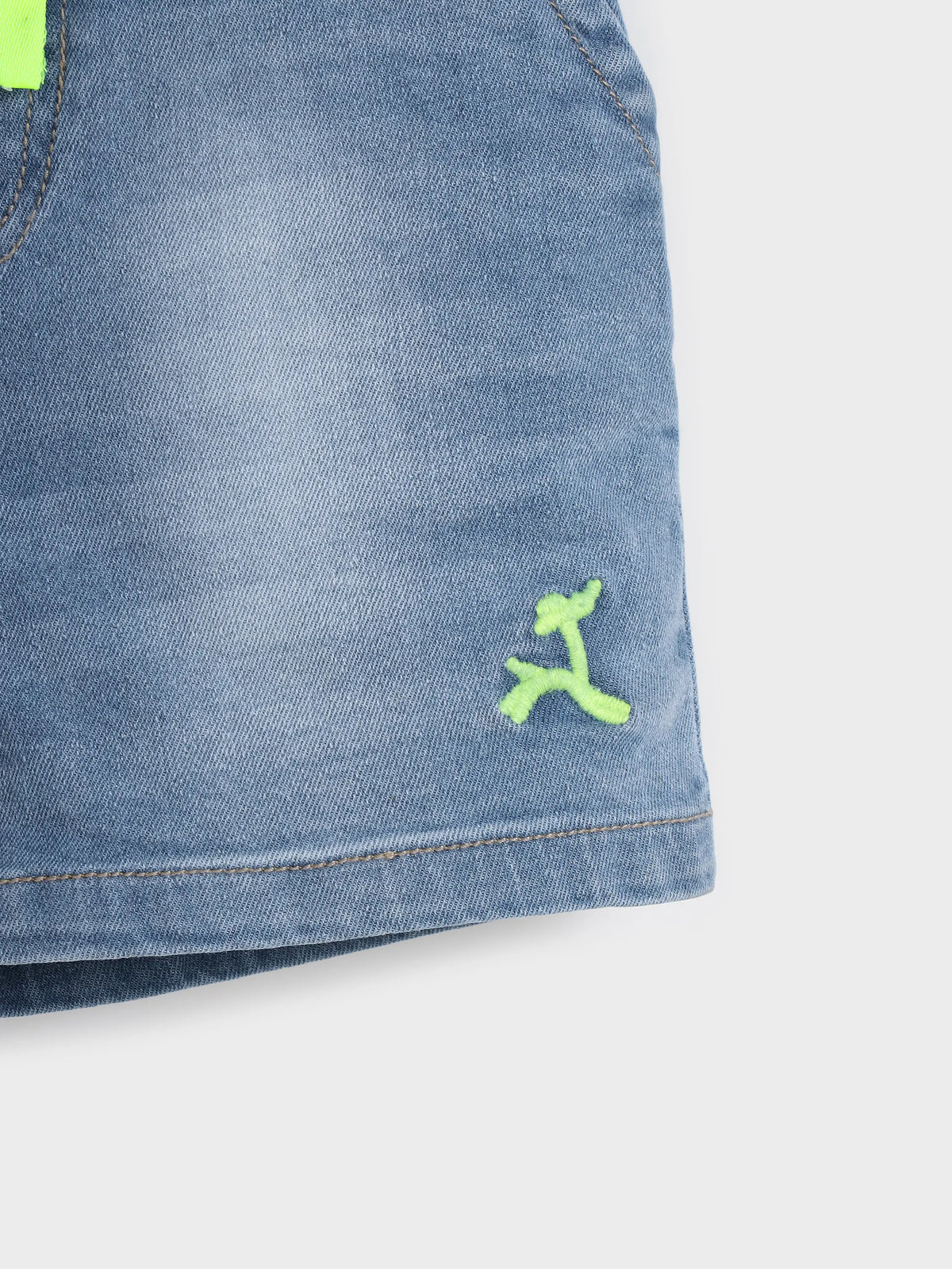 Denim Shorts with Neon Drawstring