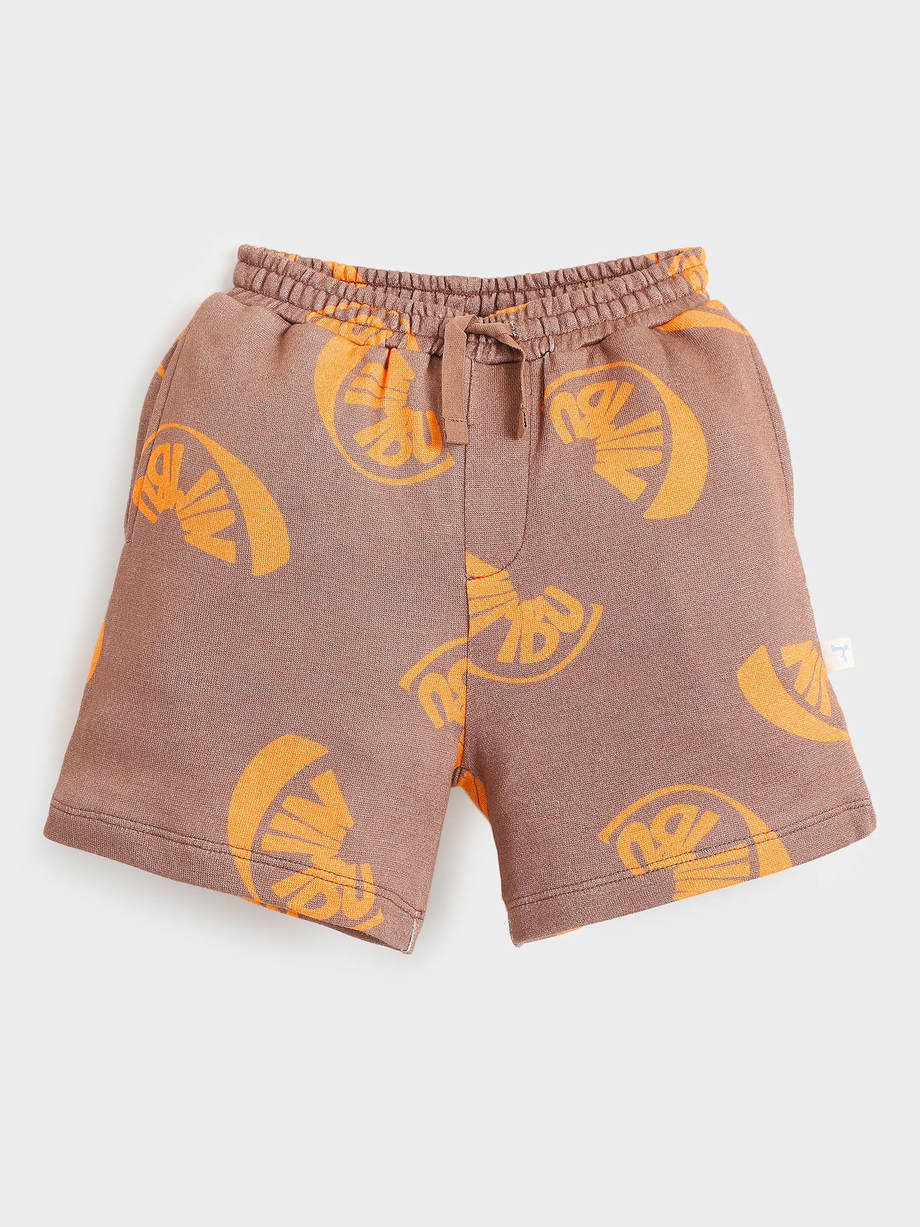 Boys Brown Citrus Print Knit Shorts