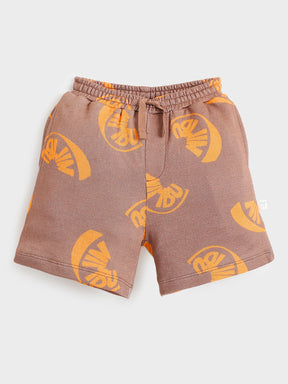 Boys Brown Citrus Print Knit Shorts