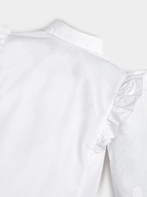 Ruffle Charm White Embroidered Cotton Shirt