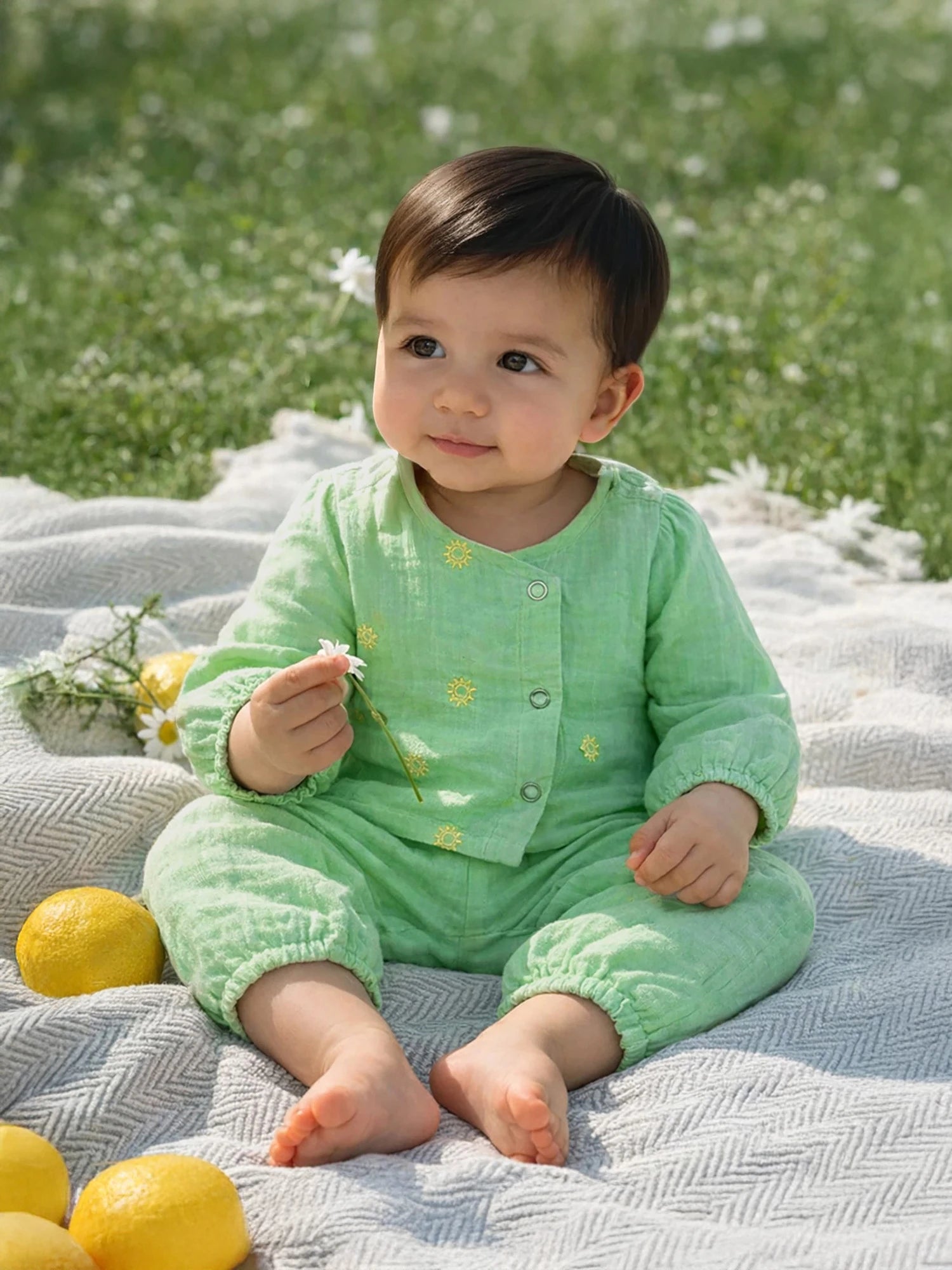 Fresh Mint Cotton Baby Boys Jhabla Set