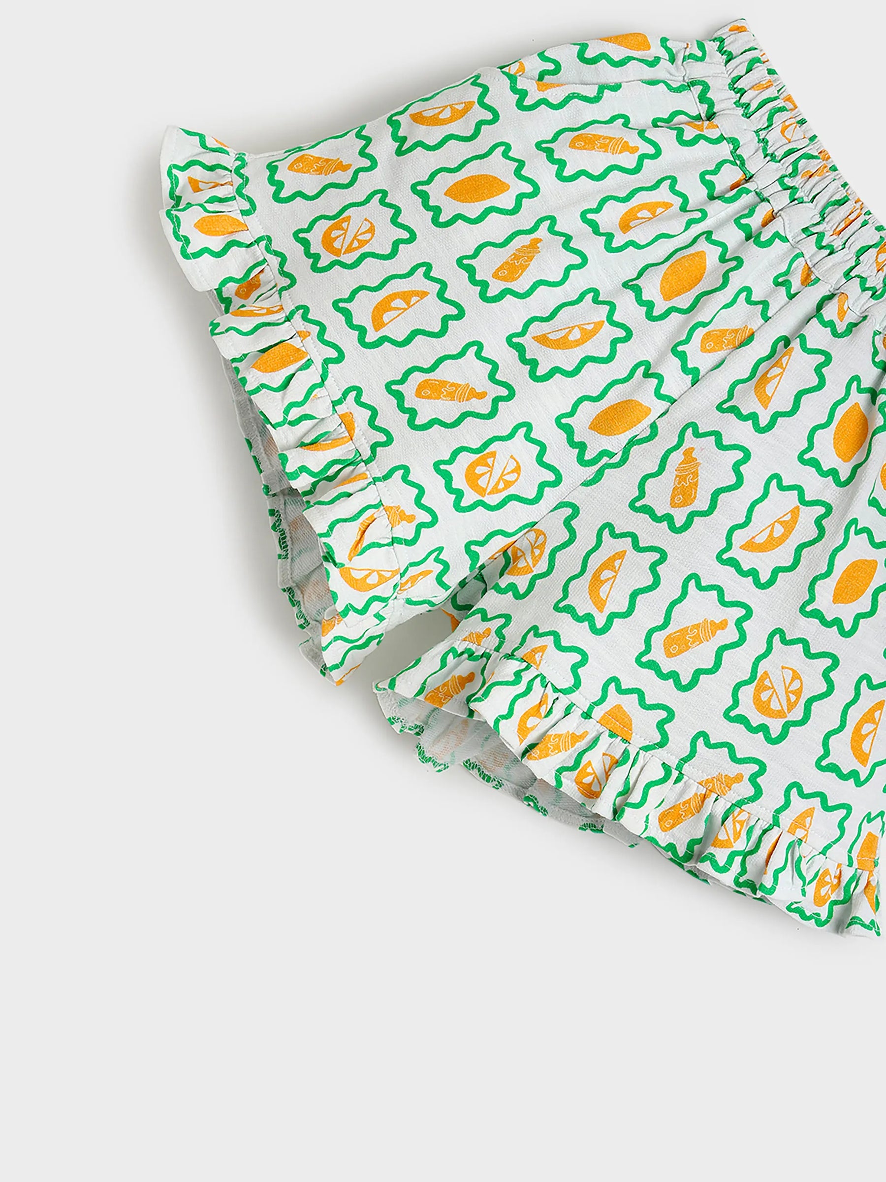 Green Floral Ruffle Hem Shorts for Girls