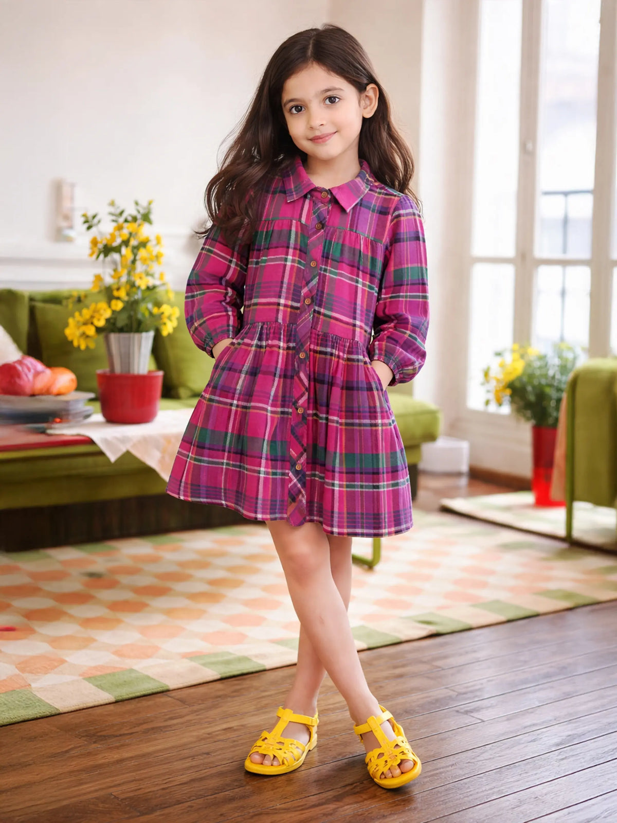 Checkered Shirt Dress