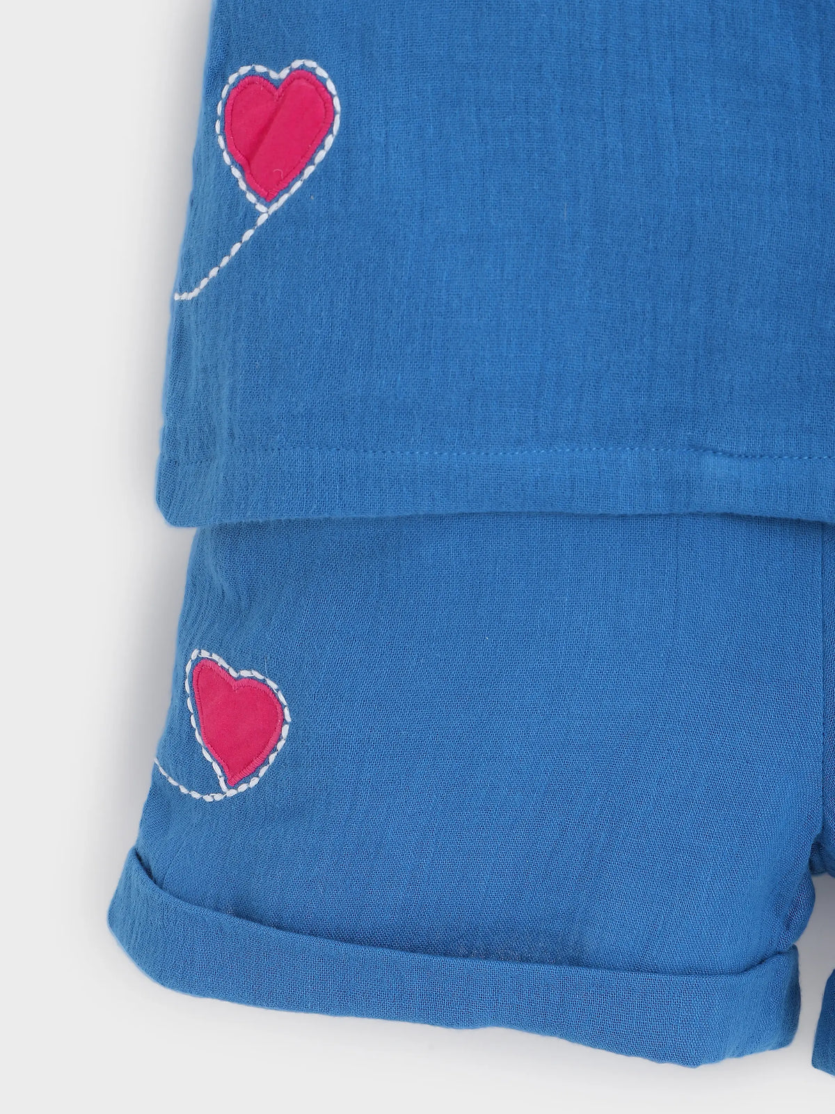 Blue Heart Patch Shirt & Shorts Co-Ord Set