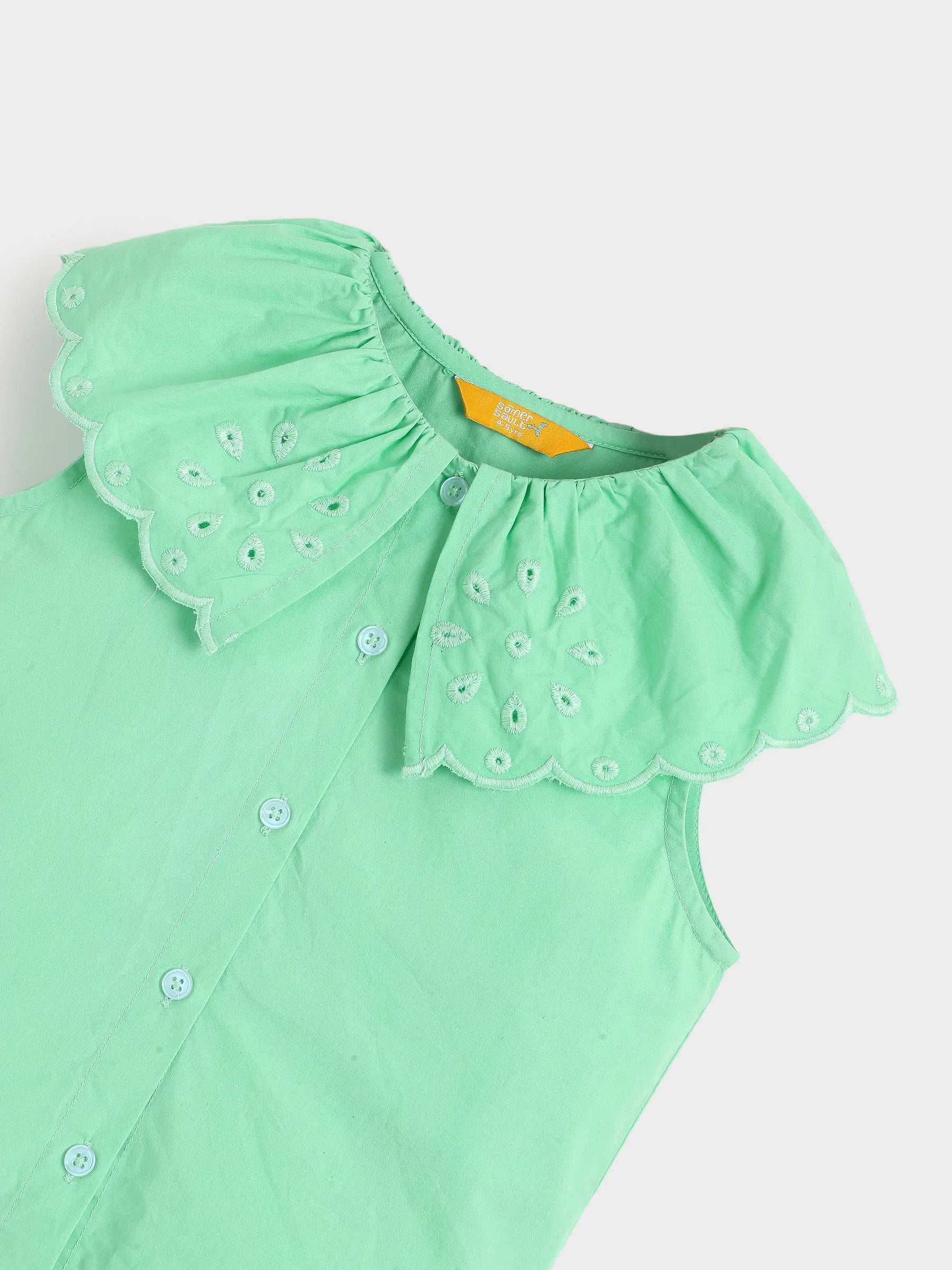 Mint Eyelet Collar Sleeveless Shirt for Girls